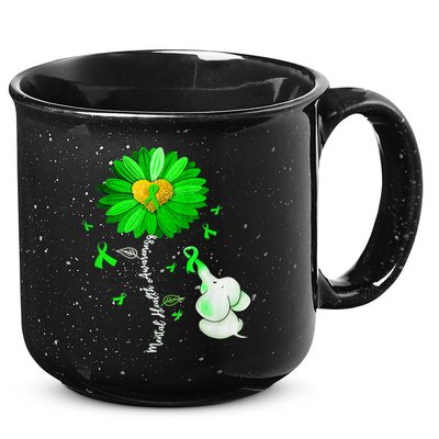 Mental Health Awareness Green Sunflower Ribbon Elephant 15oz Campfire Ceramic Mug