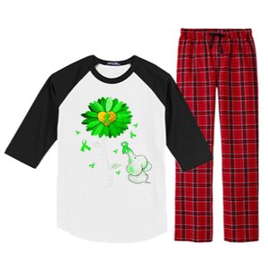 Mental Health Awareness Green Sunflower Ribbon Elephant Raglan Sleeve Pajama Set