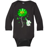 Mental Health Awareness Green Sunflower Ribbon Elephant Baby Long Sleeve Bodysuit