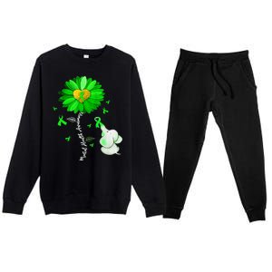 Mental Health Awareness Green Sunflower Ribbon Elephant Premium Crewneck Sweatsuit Set