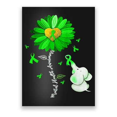 Mental Health Awareness Green Sunflower Ribbon Elephant Poster