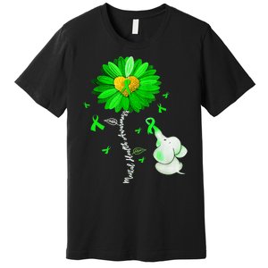 Mental Health Awareness Green Sunflower Ribbon Elephant Premium T-Shirt