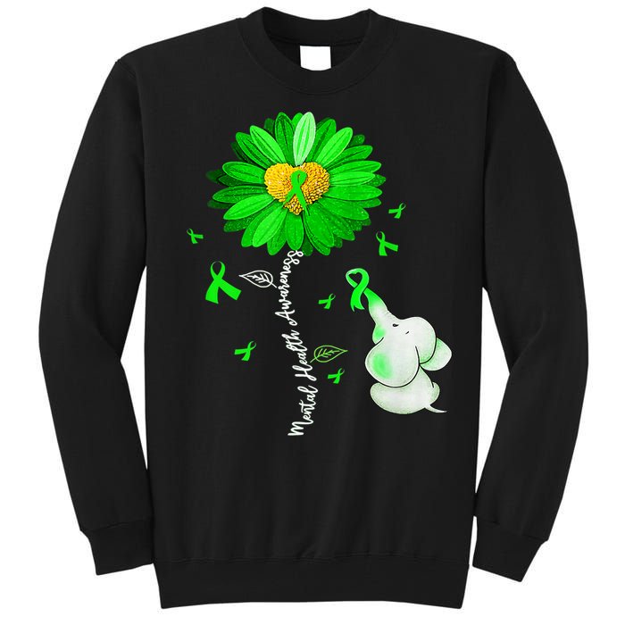 Mental Health Awareness Green Sunflower Ribbon Elephant Tall Sweatshirt