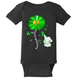 Mental Health Awareness Green Sunflower Ribbon Elephant Baby Bodysuit