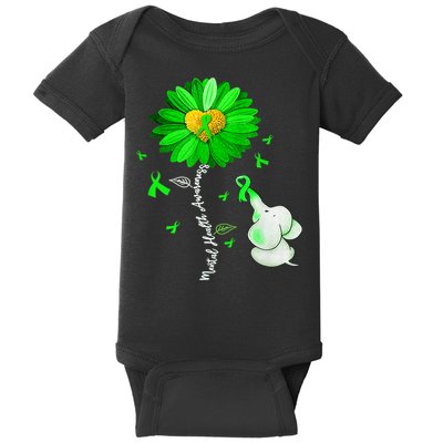 Mental Health Awareness Green Sunflower Ribbon Elephant Baby Bodysuit