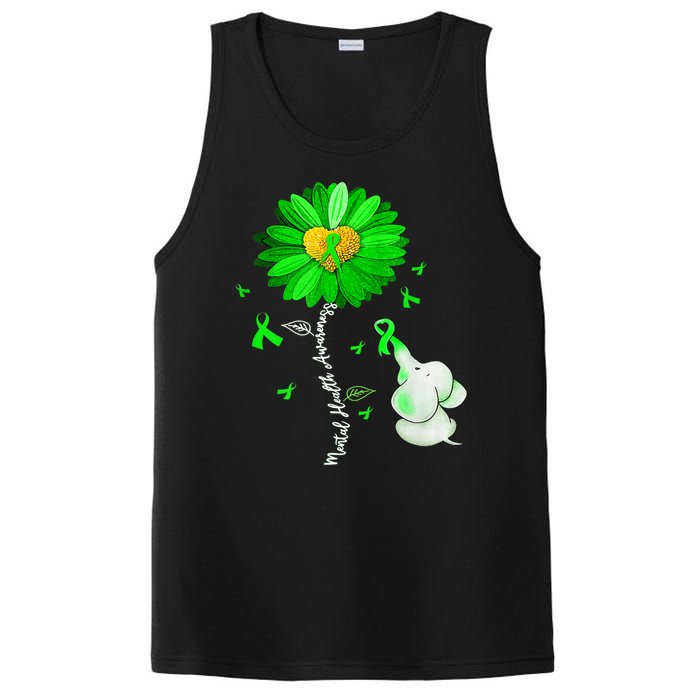 Mental Health Awareness Green Sunflower Ribbon Elephant PosiCharge Competitor Tank