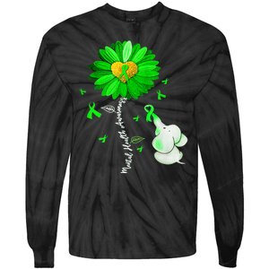 Mental Health Awareness Green Sunflower Ribbon Elephant Tie-Dye Long Sleeve Shirt