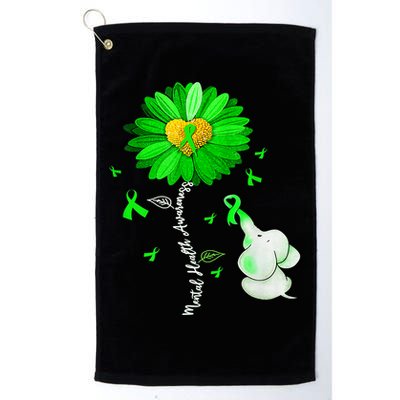 Mental Health Awareness Green Sunflower Ribbon Elephant Golf Towel