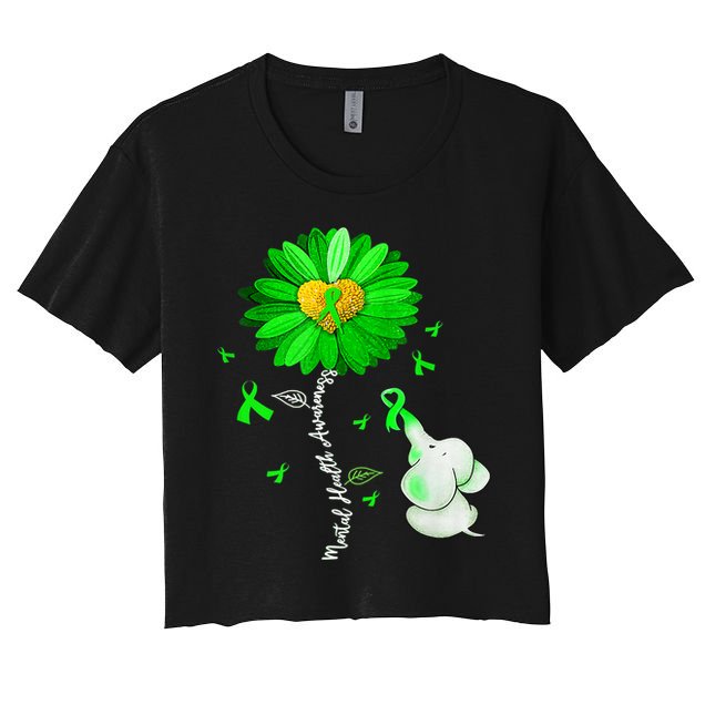 Mental Health Awareness Green Sunflower Ribbon Elephant Crop Top