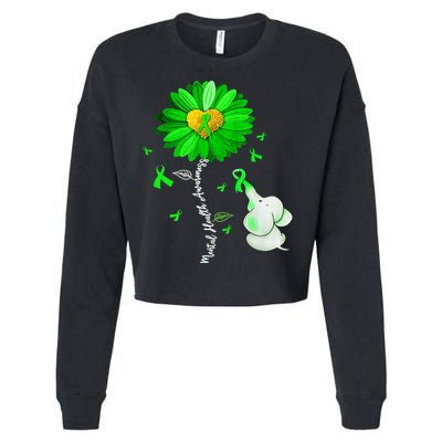 Mental Health Awareness Green Sunflower Ribbon Elephant Cropped Pullover Crew