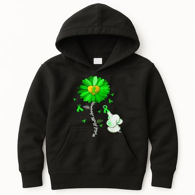 Mental Health Awareness Green Sunflower Ribbon Elephant Kids Hoodie