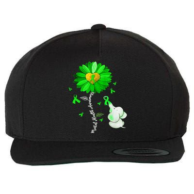 Mental Health Awareness Green Sunflower Ribbon Elephant Wool Snapback Cap