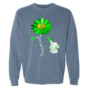 Mental Health Awareness Green Sunflower Ribbon Elephant Garment-Dyed Sweatshirt