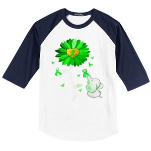 Mental Health Awareness Green Sunflower Ribbon Elephant Baseball Sleeve Shirt