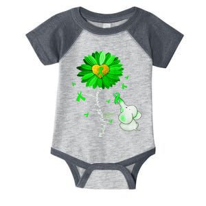 Mental Health Awareness Green Sunflower Ribbon Elephant Infant Baby Jersey Bodysuit