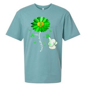 Mental Health Awareness Green Sunflower Ribbon Elephant Sueded Cloud Jersey T-Shirt