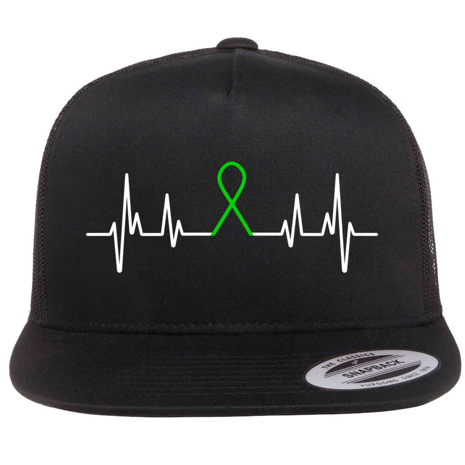 Mental Health Awareness Month Green Ribbon Heartbeat Cool Gift Flat Bill Trucker Hat