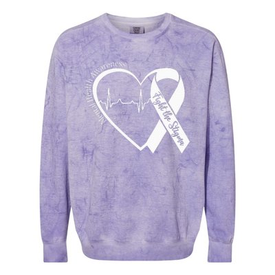 Mental Health Awareness Heart Fight The Stigma Green Ribbon Colorblast Crewneck Sweatshirt