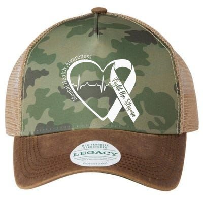 Mental Health Awareness Heart Fight The Stigma Green Ribbon Legacy Tie Dye Trucker Hat