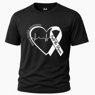 Mental Health Awareness Heart Fight The Stigma Green Ribbon Performance Shirt