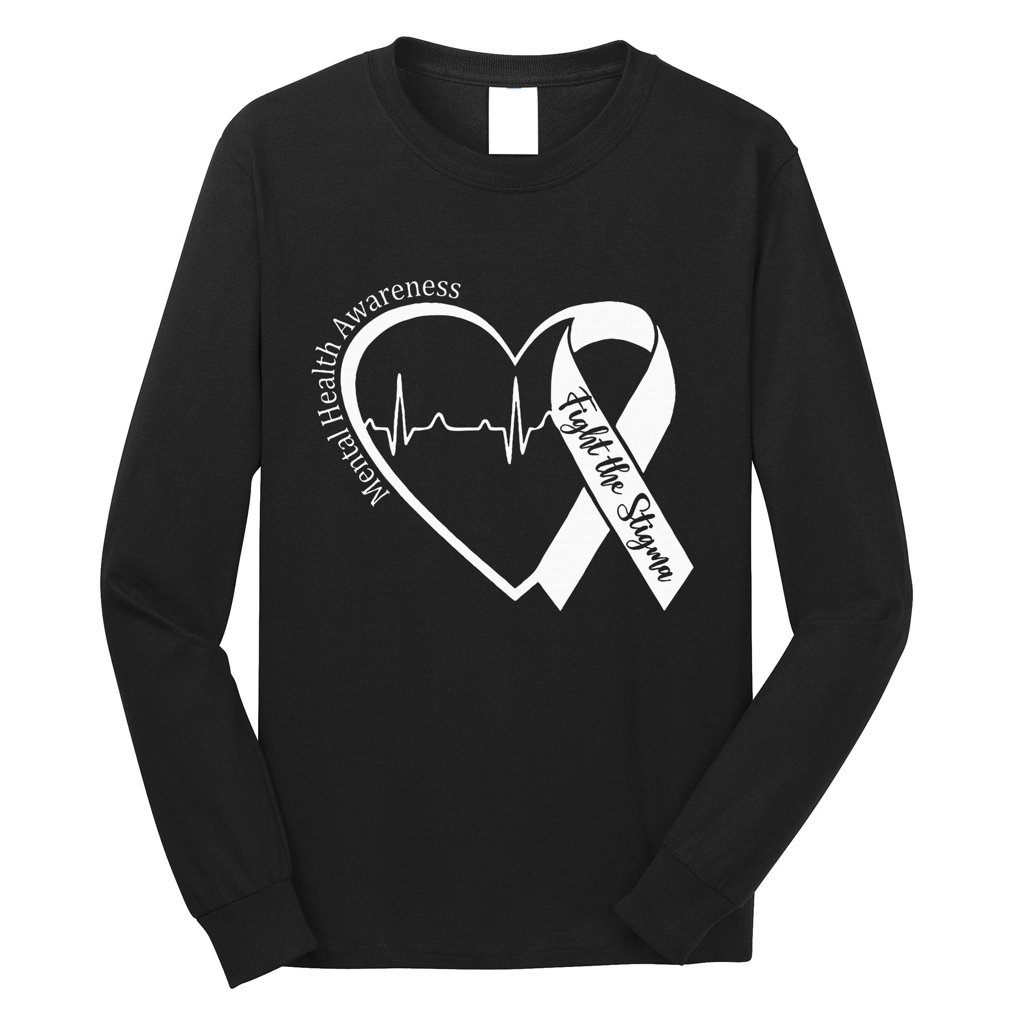 Mental Health Awareness Heart Fight The Stigma Green Ribbon Long Sleeve Shirt