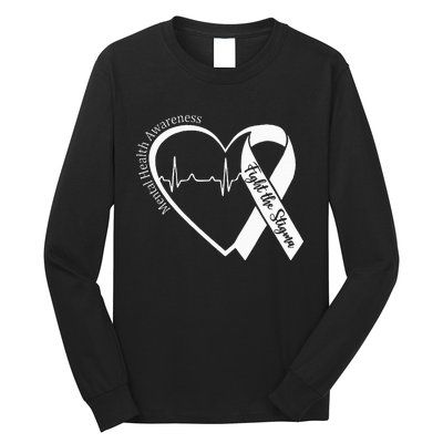 Mental Health Awareness Heart Fight The Stigma Green Ribbon Long Sleeve Shirt