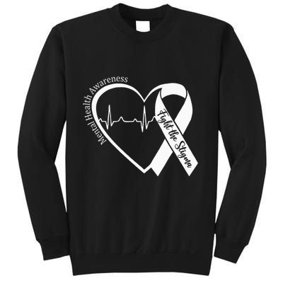 Mental Health Awareness Heart Fight The Stigma Green Ribbon Sweatshirt