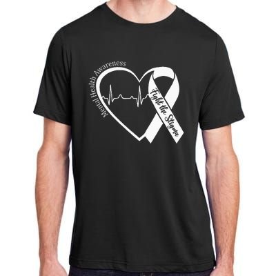 Mental Health Awareness Heart Fight The Stigma Green Ribbon Adult ChromaSoft Performance T-Shirt