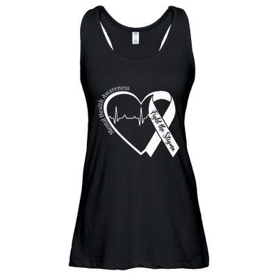 Mental Health Awareness Heart Fight The Stigma Green Ribbon Ladies Essential Flowy Tank