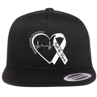 Mental Health Awareness Heart Fight The Stigma Green Ribbon Flatbill Hat
