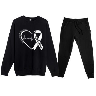 Mental Health Awareness Heart Fight The Stigma Green Ribbon Premium Crewneck Sweatsuit Set