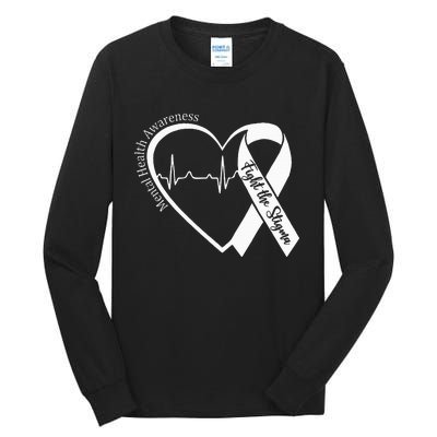 Mental Health Awareness Heart Fight The Stigma Green Ribbon Tall Long Sleeve T-Shirt