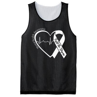 Mental Health Awareness Heart Fight The Stigma Green Ribbon Mesh Reversible Basketball Jersey Tank