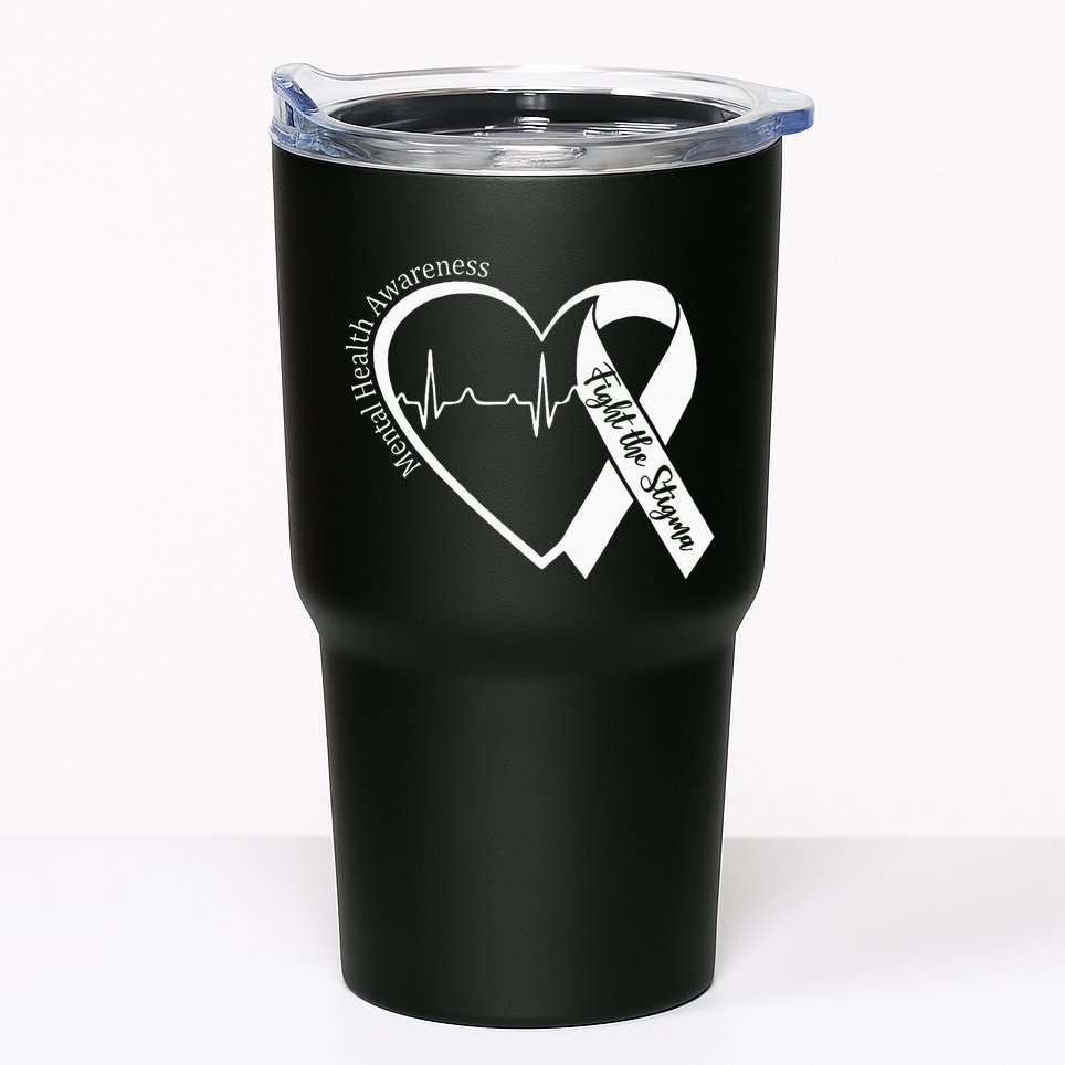 Mental Health Awareness Heart Fight The Stigma Green Ribbon Tumbler