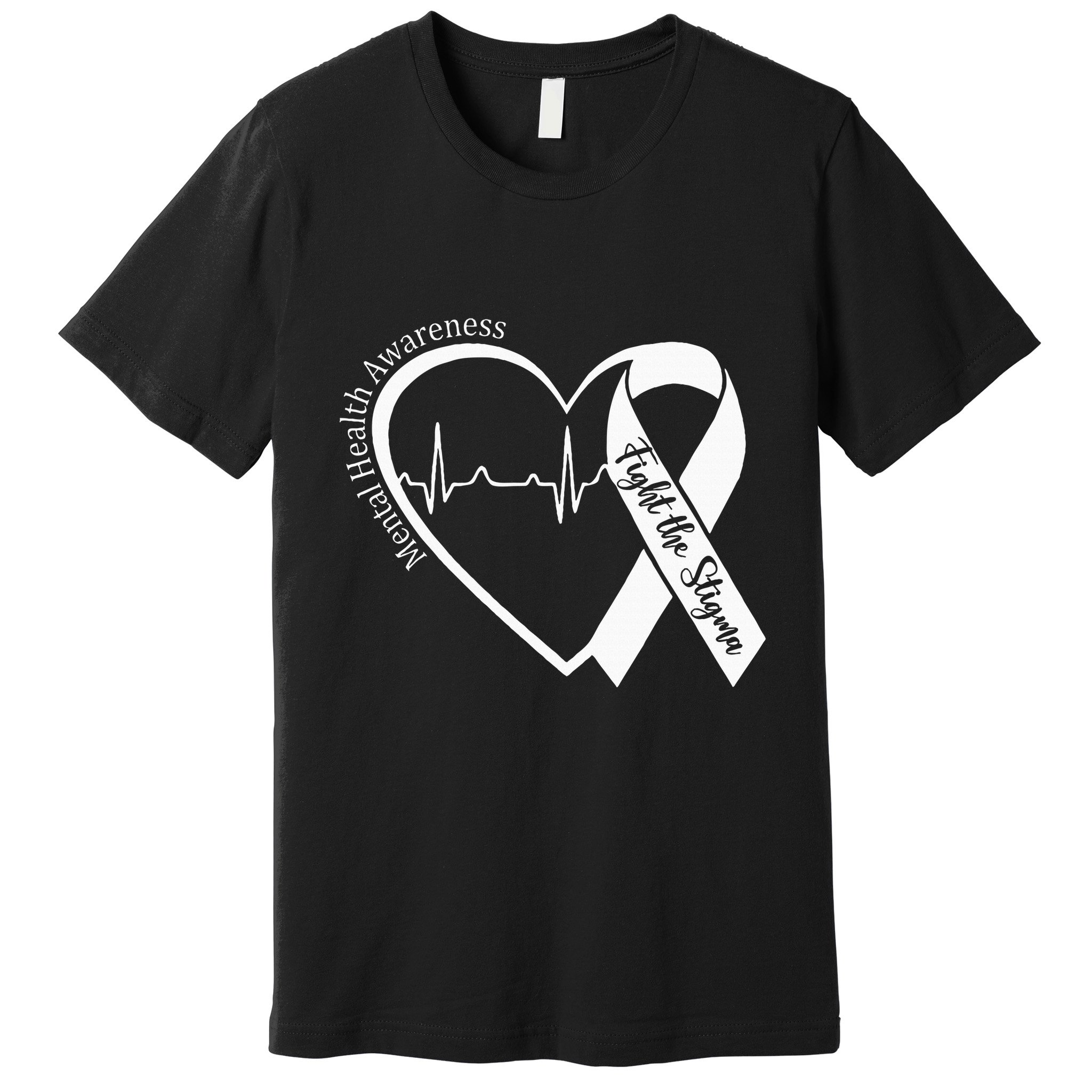 Mental Health Awareness Heart Fight The Stigma Green Ribbon Premium T-Shirt