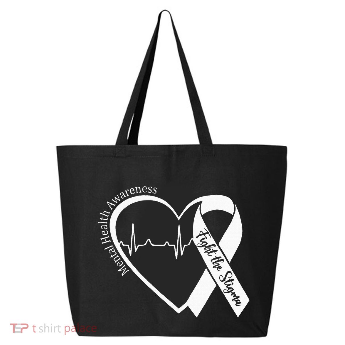 Mental Health Awareness Heart Fight The Stigma Green Ribbon 25L Jumbo Tote