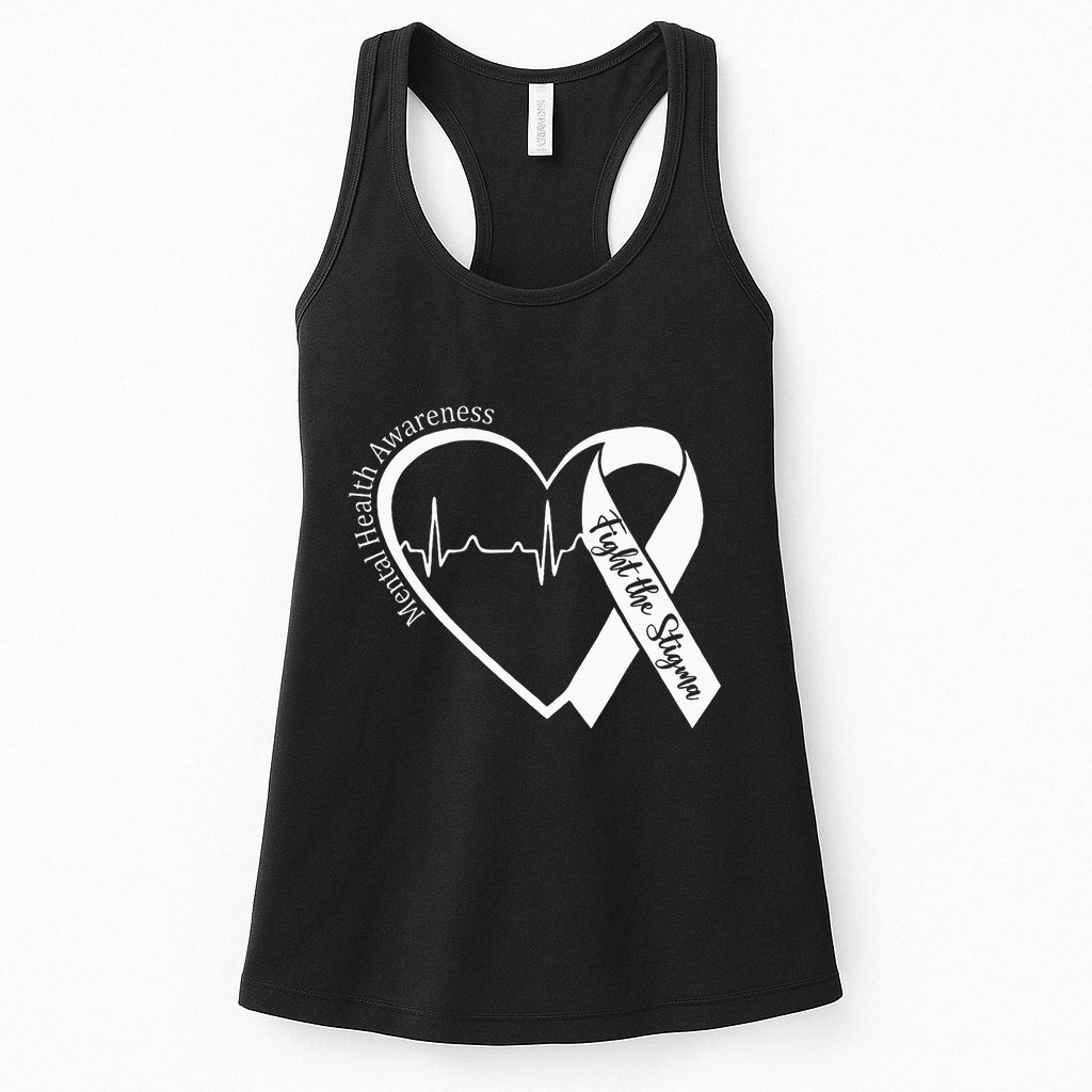Mental Health Awareness Heart Fight The Stigma Green Ribbon Womens Tank Top