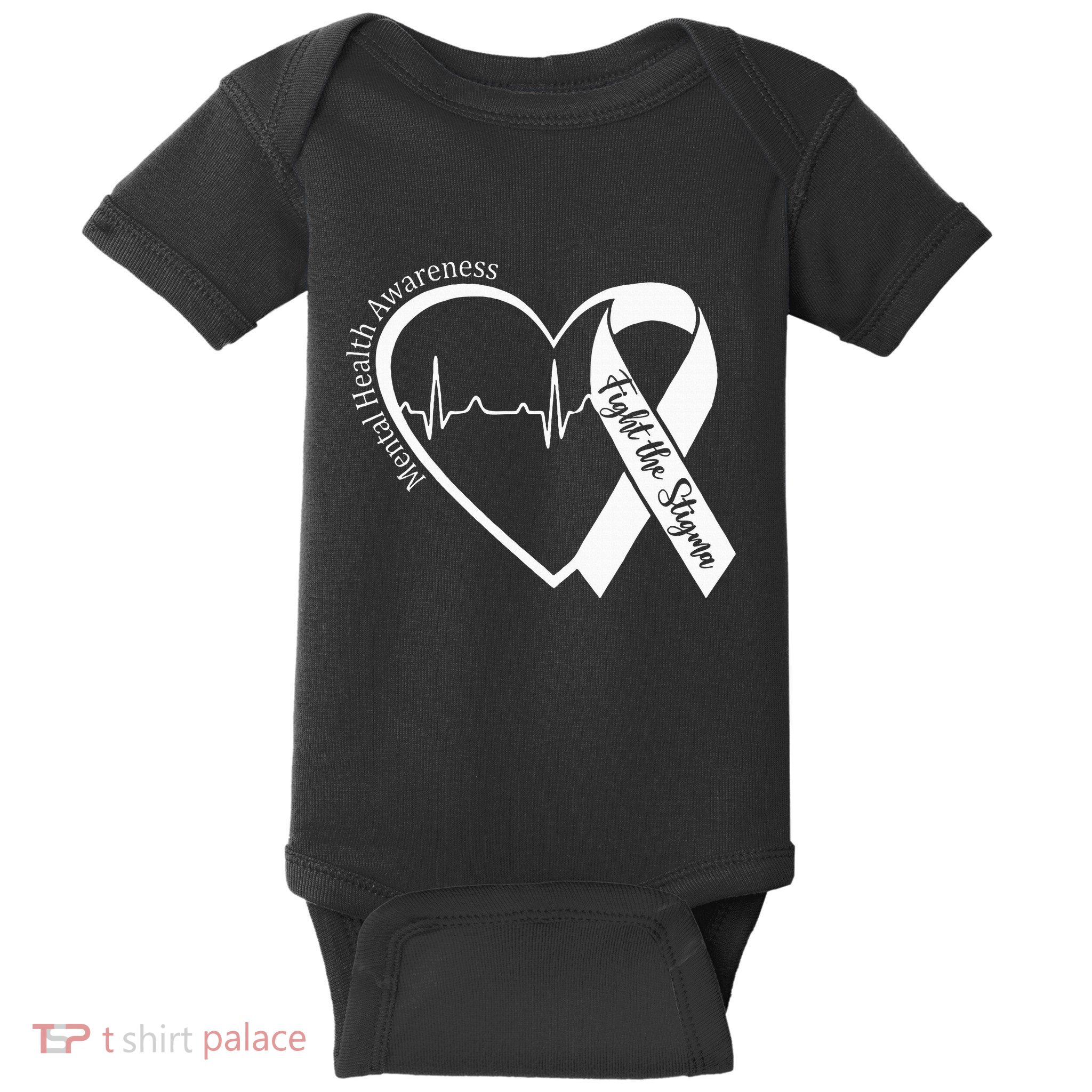 Mental Health Awareness Heart Fight The Stigma Green Ribbon Baby Bodysuit
