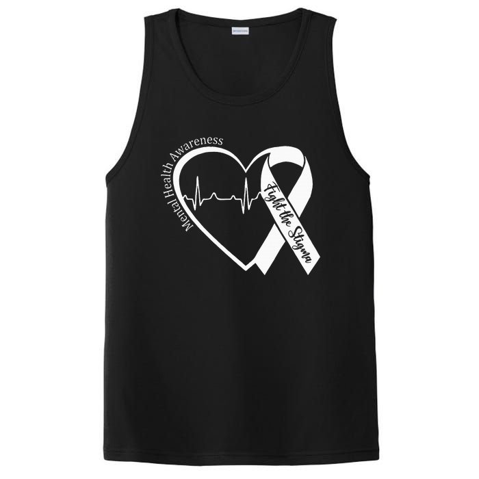 Mental Health Awareness Heart Fight The Stigma Green Ribbon PosiCharge Competitor Tank