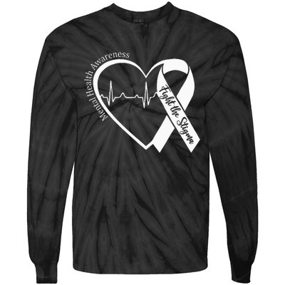 Mental Health Awareness Heart Fight The Stigma Green Ribbon Tie-Dye Long Sleeve Shirt