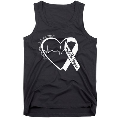 Mental Health Awareness Heart Fight The Stigma Green Ribbon Tank Top