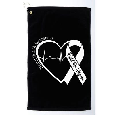 Mental Health Awareness Heart Fight The Stigma Green Ribbon Golf Towel