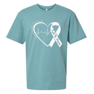 Mental Health Awareness Heart Fight The Stigma Green Ribbon Sueded Cloud Jersey T-Shirt