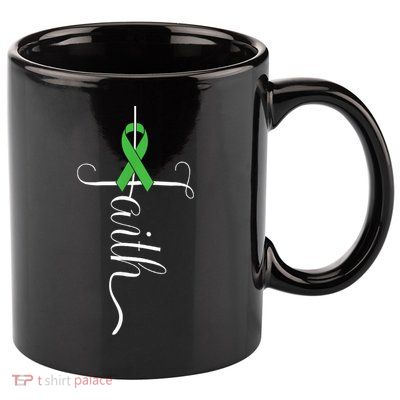MEntal Health Awareness Green Ribbon 11oz C Handle Ceramic Mug