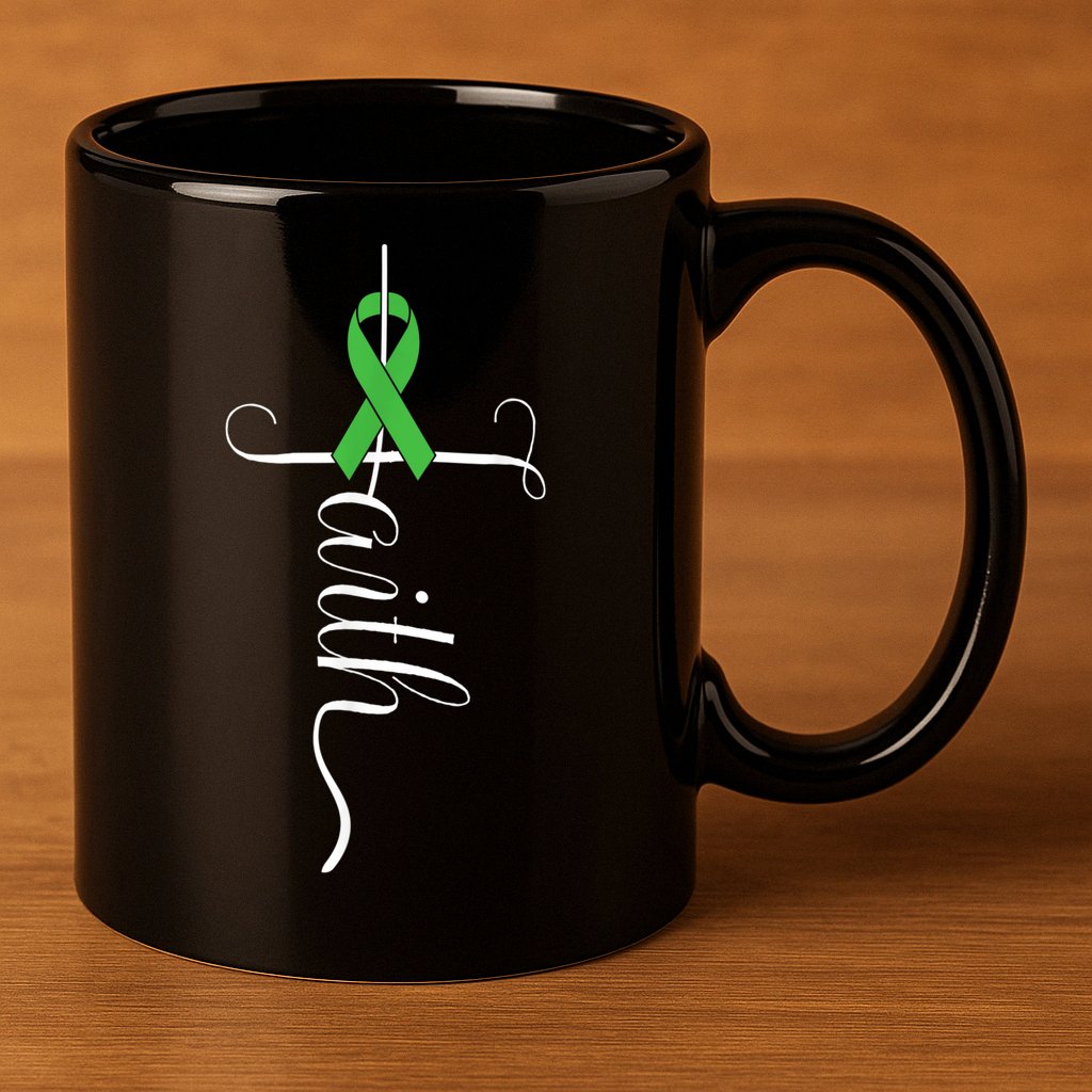MEntal Health Awareness Green Ribbon 11oz C Handle Ceramic Mug