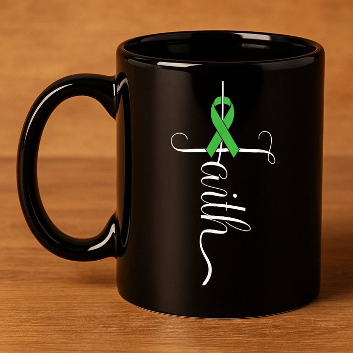 MEntal Health Awareness Green Ribbon 11oz C Handle Ceramic Mug