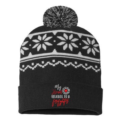 My Heart Belongs To A Firefighter Gift For Wife Girlfriend USA-Made Snowflake Beanie