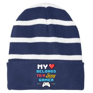 My Heart Belongs To A Sexy Gamer Girlfriend ValentineS Day Striped Beanie with Solid Band