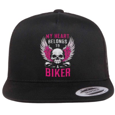 My Heart Belongs To A Biker Motorcycle Motorbike Flat Bill Trucker Hat