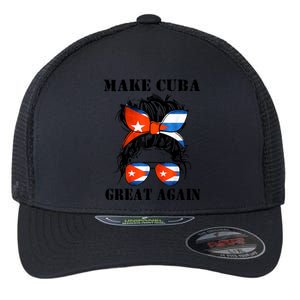 Messy Hair Bun Sos Cuba Flag Make Cuba Great Again Meaningful Gift Flexfit Unipanel Trucker Cap